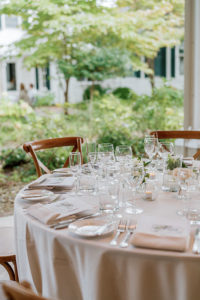 table on the garden terrace at fearrington